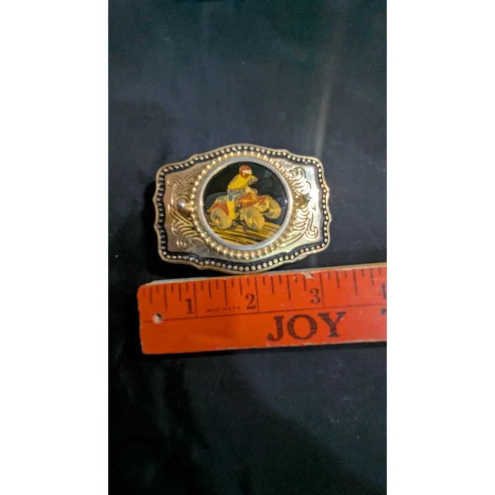 Vintage ATV Quad Rider Belt Buckle Gold Tone Western Made in USA‎ 3 Inch
